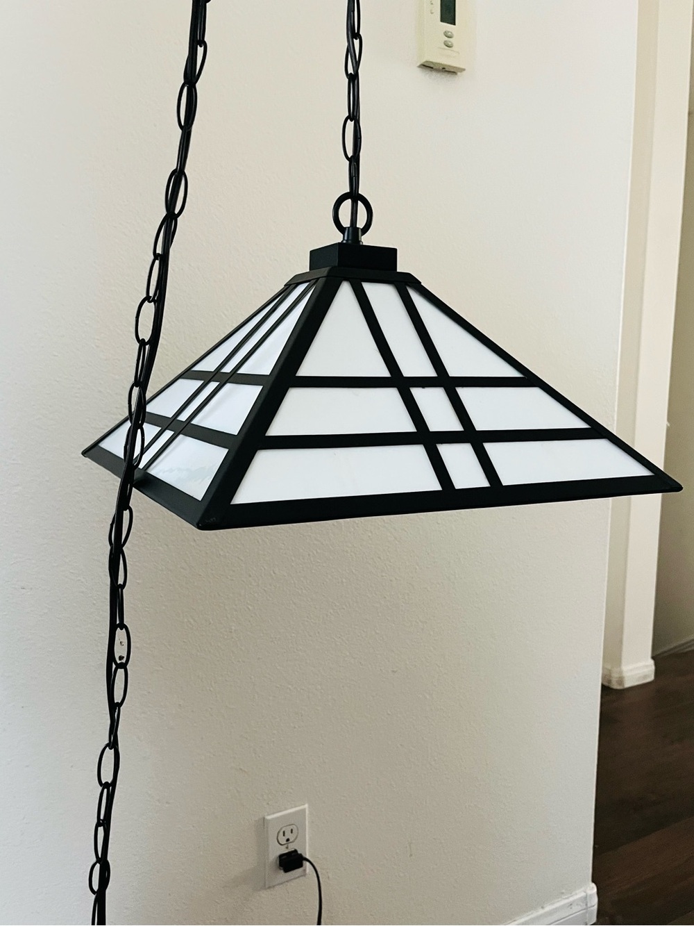 Black and White Geometric Hanging Pendant Light - Tiffany style stained glass